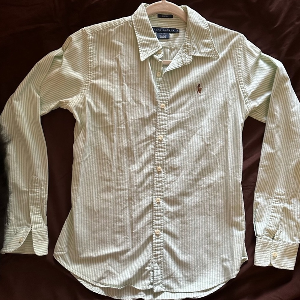 Polo Ralph Lauren Button Up Slim Fit Size 6 Lightly Used Green / White